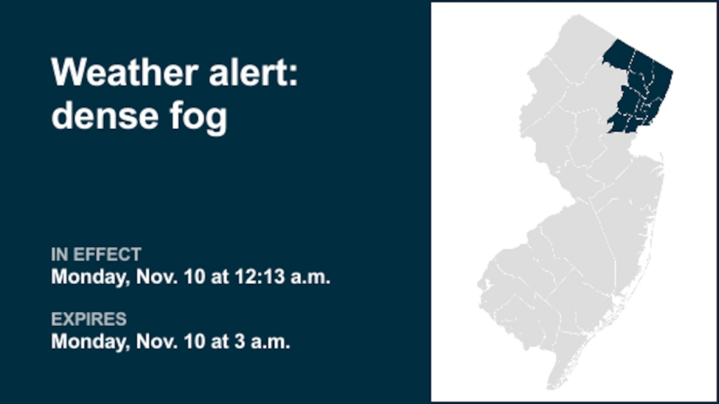 Anticipate dense fog in 5 N.J. counties until 3 a.m. Monday