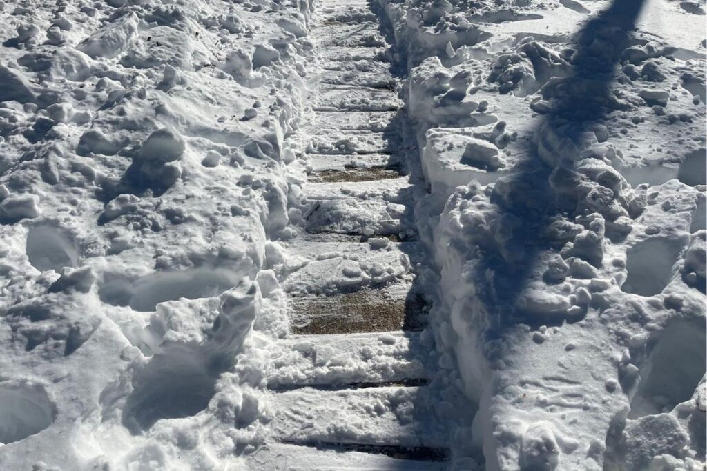 Quick tip for clearing stubborn hard snow and ice on walkways