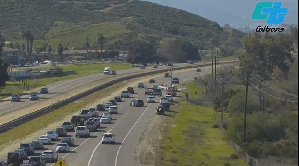 Plane lands safely on highway in Lakeside