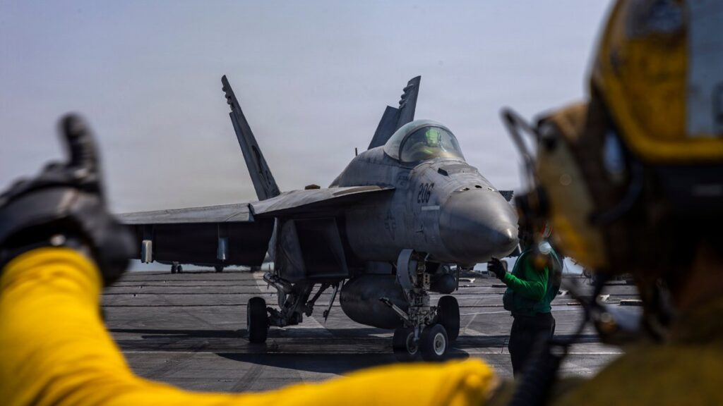 Navy fighter uses its 20mm cannon to disable Iranian-flagged ship