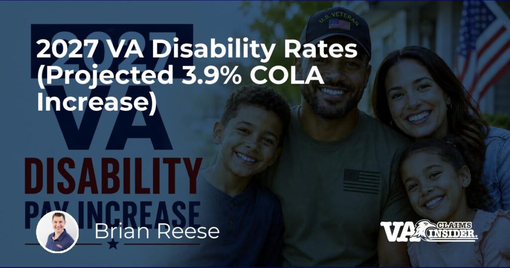 2027 VA Disability Rates (Projected 3.9% COLA Increase)