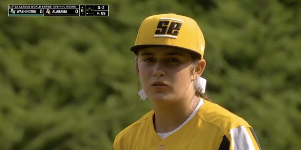 Alabama female Little Leaguer Kinley Rasmus strikes out eight