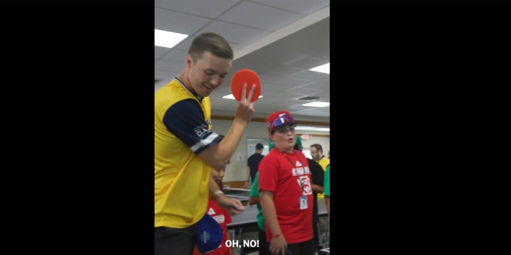 Jacob Misiorowski plays ping-pong against Little Leaguers