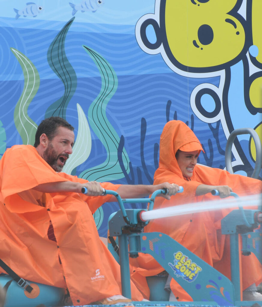 Adam Sandler and Salma Hayek Film ‘Grown Ups 3’ at NJ Water Park Adam Sandler and Salma Hayek Film 'Grown Ups 3' at NJ Water Park