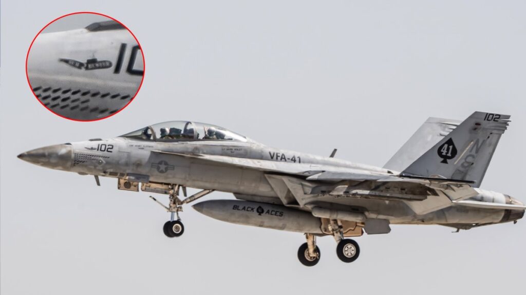 A Navy F/A-18F came home from Iran with a ‘Sub Buster’ nose art